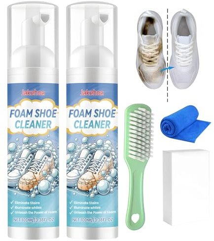 2 Pezzi Pulisci Scarpe,Pulizia Scarpe Scamosciate,Kit Pulizia Scarpe con Spazzola,Asciugamano e Spugna,Detergente per Sneakers per Scarpe Bianche Stivali in Maglia Allenatori Pelle Nabuk(200 ml)