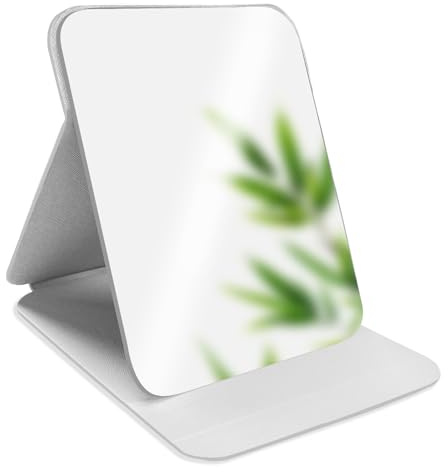 Coco Berming Espejo de Maquillaje Plegable Portátil, 25x18cm Espejo Plegable con Cuero PU Apto para Uso Doméstico y Viajes el Uso (Blanco,25x18cm)
