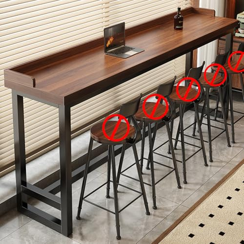 Modern hög toppbardisk för kök eller matsal, höga pubmöbler med metallram, lång smal frukostbar för små utrymmen och Wo valnöt – b 140 x 40 x 104 cm