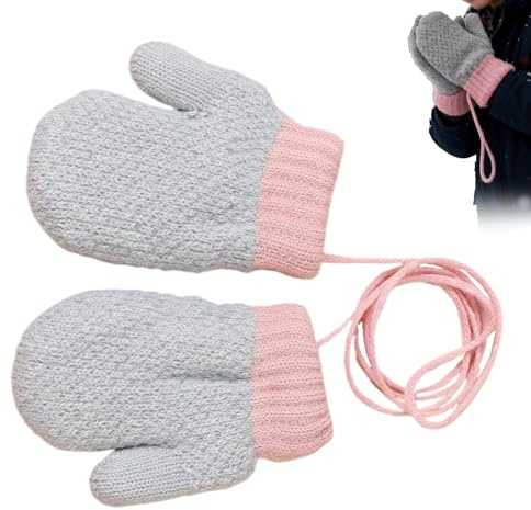Vinterhandskar för barn, helfinger anti-förlust vantar, barn snö lek plyschhandskar – för pojkar förskolebarn 1-3 år gammal gård bakgård skridskoåkning skidåkning