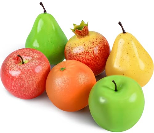 Meiwlong Paquete de 6 Piezas de Frutas Artificiales, Frutas Falsas para Decoración del Hogar, Set de Frutas de Simulación, Set de Frutas Falsas para Fiesta Decoración de Navidad, Manzanas Falsas, Pera