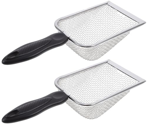 HOMSFOU Pala da Spiaggia in Acciaio Inox Set 2 Pezzi Filtro a Rete 2.8x2.8 Cm, Attrezzo Leggero e Portatile per Sabbia, Conchiglie e Lettiera Animali, Accessorio Gioco da Spiaggia