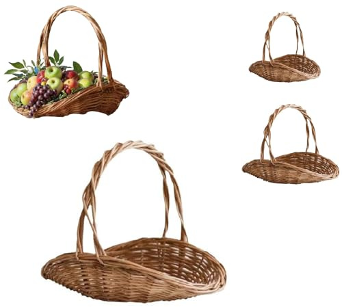 Panier de pique-nique en osier naturel rustique avec poignée - Panier de récolte pour légumes, fruits, fleurs - Portable et polyvalent - Rangement tissé pour jardin, Pâques, rassemblements en plein