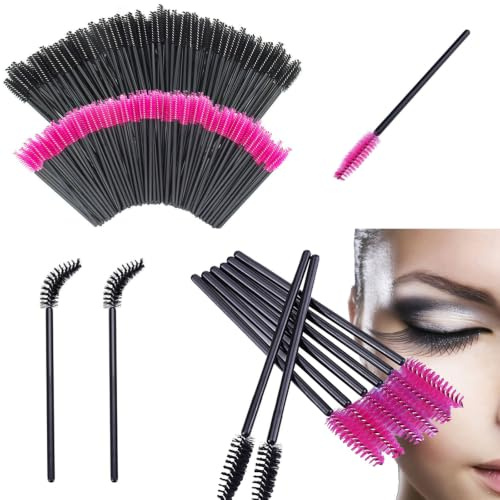 IDRBEH 100 Pezzi Pennello per Ciglia, Scovolini Mascara Monouso, Pennello per Sopracciglia Monouso, con Manico Scovolini Ciglio, per Extension Ciglia Microbrush per Sopracciglia/Ciglio, Nero, Rosa