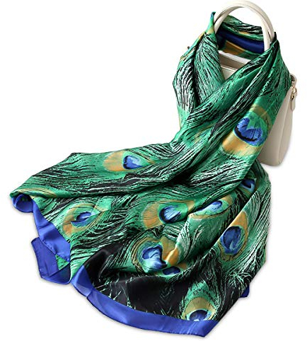 LumiSyne Seidenschal Damen Warm Weich Seidentuch Herbst Winter Animal Print Schal Leopard Pfau Pferd Muster Lange Halstücher Sonnenschut Stola Ganzjährig