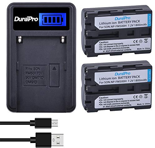 DuraPro 2Pcs NP-FM500H Battery Akku + LCD USB Charger for Sony a99,a77,a58,a57,a65,a68,a200,a300,a350,a450,a500,a550,a560,a700,a850,a900 Cameras