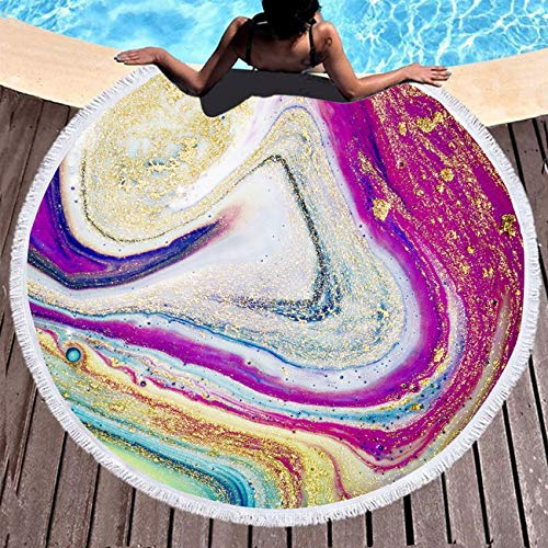 Violet Mist Purple Quicksand Round Beach Blanket 60 Microfibre Circular Beach Towel Throw with Fringe Large Sand Free Circle Beach Blanket with Tassels for Women Travel Swimming Pool Picnic Towel