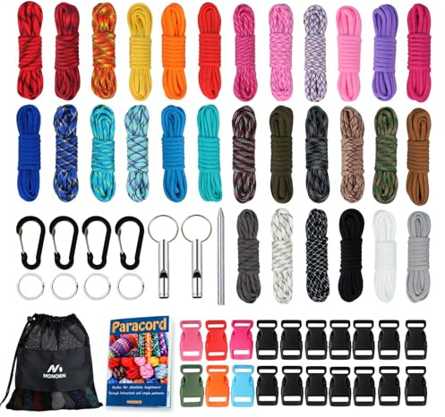 MONOBIN Paracord Combo Kits - 550 Type III Parachute Cord - Bracelet Crafting Kits, Survival Rope Making lanyards,Dog Collar,Bracelet