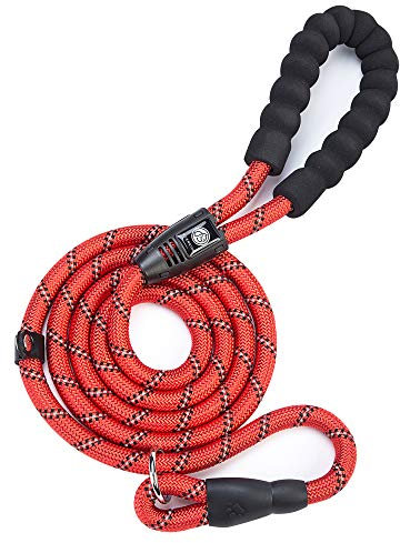 Strong Dog Lead - Slip Lead - Soft Padded Foam Handle & High-Vis Reflective Thread - Made from Heavy-Duty Nylon Climbing Ropes with Anti-Bite Layer - Small, Medium & Large Pets - 5 feet (1.52m) Red