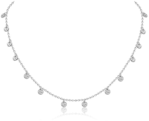 AFSTALR Kette Silber Damen Halskette mit 15 Runden Muster Anhänger Edelstahl Chain Choker Schmuck Geschenke für Frauen Wasserfest Länge 40+5cm
