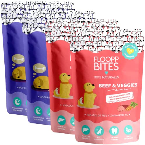 Floopp Bites Snack Premium Crujiente para Perros, Digestivo, Premios para Perros de Todas Las Razas, Pack 4x100g