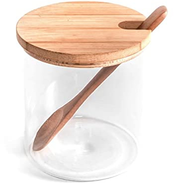 D'CASA Azucarero de Cristal con Tapa de Madera 12 cm (271033)