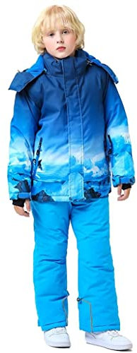 Kinder-Skianzug für Jungen und Mädchen, winddicht, wasserdicht, Skijacke und Hose, Set, Winter-Ski- und Snowboard-Anzug, 83 + Blau, 8