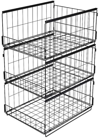 DongMaple 3 pezzi Contenitore impilabile per armadi, organizzatore per armadi, cestini per cassetti in metallo, sistema di organizzazione per cassetti, armadietto pieghevole per casa e cucina Nero