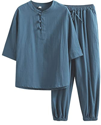Darringls Kung Fu Herren Leinen Anzug Einfarbig 2 Teiliges Jacke und Hose Traditionelle Chinesische Kampfkunst Lange Ärmel Training Freizeit Kleidung Tai Chi Qigong Wing Chun Shaolin Wushu Uniform