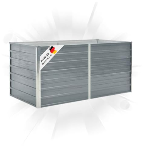 DELUKE Hochbeet für Garten Oskar Grau | 160x80x77cm | Verzinkter Stahl | Wetterfest | Gartenbeet Kräuterbeet Blumenbeet Beet hoch Frühbeet für Garten Gemüsebeet