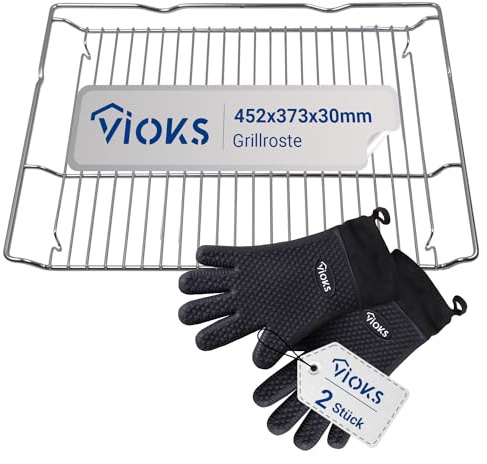 VIOKS Set galler ugnsgaller 452 х 373 х 30 mm ersättning för Bosch 00577170 HEZ634000 ugnsgaller med 2 x silikonugnshandskar värmebeständigt för ugn och baktillbehör