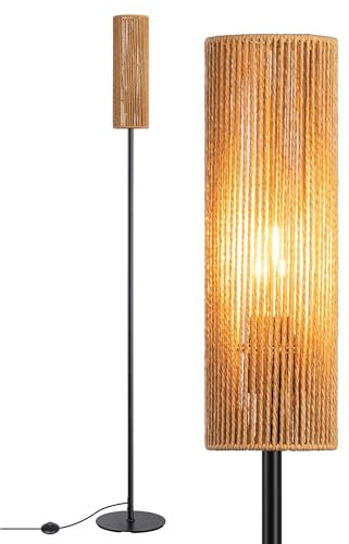 EDISHINE LED Floor Lamp, Rattan Standing Lamp, Boho Rustic Floor Lamps for Living Room, Bedroom, 165cm, E27 Socket, LED Bulb Included, Foot Switch, Vertical Stripes Lampshade