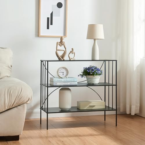 [en.casa] Consola Rectangular Mesa Auxiliar con 2 Estantes para Oficina Pasillo Multiusos Mueble de Recibidor de 2 Niveles Librería Diseño Industrial Metal 66 x 70 x 32 cm - Negro