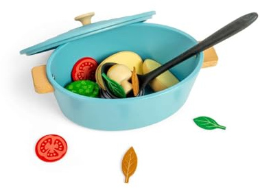 Bigjigs Toys Casserole Dish Set - 17pc Wooden Food Toy, Kids Kitchen Sets & Accessories, Toddler Role Play, Cookery Gifts For Children, Age 18 + Months