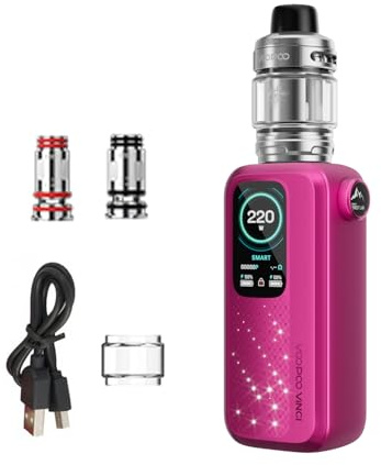 VOOPOO Vinci Spark 220 Mod Support Smart/RBA/TC-TCR Mode 220W Fast Charging Electronic Cigarette 18650 Vaporizer （battery not include) No Nicotine (Rose Red)