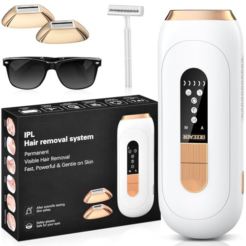 RWSRW IPL Geräte Haarentfernung Laser, 600-1200nm Wellenlänge Laser Haarentfernung mit 0,2s Schneller Blitz, 4 Erweiterte Funktionen und 5 Energiestufen für Damen/Herren/Achseln/Beine/Bikini/Körper