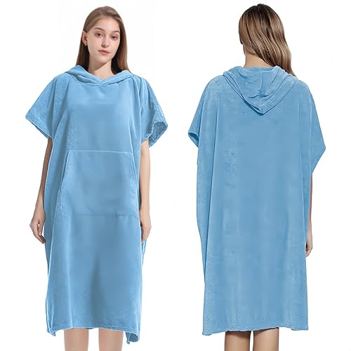Proumhang Toalla Poncho con Capucha Unisex - Microfibra de Secado Rápido | Bata de Baño y Toalla de Playa para Surf, Natación |Cambiarse y Ropa Hombres y Mujeres Azul Claro 80x110cm