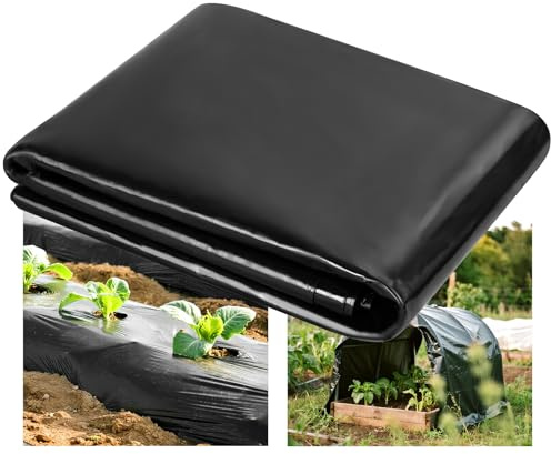 Bâche en polyéthylène noir extra résistante, couverture en plastique imperméable extra épaisse, membrane horticole pour jardin, isolation de construction et protection contre les gravats, feuille de