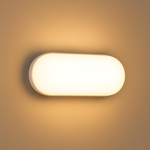 FactorLED Aplique Pared Exterior, Plafón Techo Exterior, 12W, 1200Lm, IP65 Impermeable, Blanco, Lampara Pared Moderno ideal para jadin, terraza, porche, garaje o patio (Luz cálida 2700K, Ovalado)