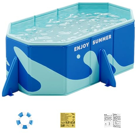 Quzente Piscina plegable, bañera portátil (156 x 116 x 46 cm), piscina para niños, equipada con juguetes de estanque, soporte para pies, fácil lavado, 4 opciones para elegir