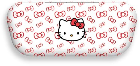 Hello Kitty Eyeglass Case with Matching Cleaning Cloth – Hard Shell Glasses Holder with Soft Velvet Lining – White
