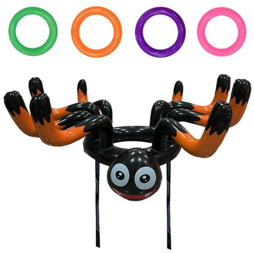 EDLMKM Halloween Ring Toss Game Props Inflatable Spider Hat, HHalloween Games for Kids Party, Inflatable Halloween Spider Ring Toss Game with 4 Rings, HHalloween Party Games for Kids Adults Family