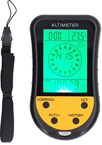 SALEYNABEA Digital Altimeter Barometer Thermometer, 8 in 1 Multifunction Weather Sensor, Portable Outdoor Altimeter with Backlight, Lanyard for Hiking Climbing Mountaineering, Scratch ABS Ma