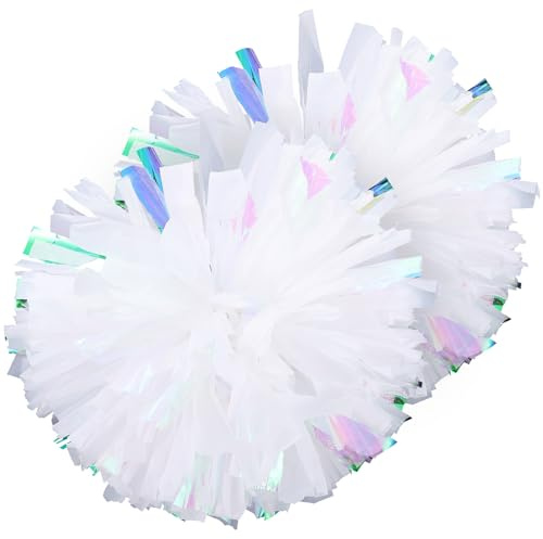 Healifty Pompons Compacts Blancs en PE Poignée Portable, Lot de 2 Pièces, Accessoire de Performance pour Acclamations Sportives et Compétitions Universitaires