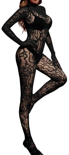 CZSABXY Womens Fishnet Bodysuit Lingerie Lace Poster Jumpsuit Mesh Body Stockings Rave Outfits For Women Glow Party