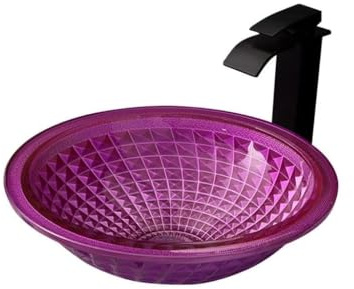 Lavabo De Encimera Lavabo de recipiente simple moderno Lavabo de baño redondo Lavabo de vidrio templado Lavabo de escritorio de arte de hotel Lavabo De Baño(Sink set)