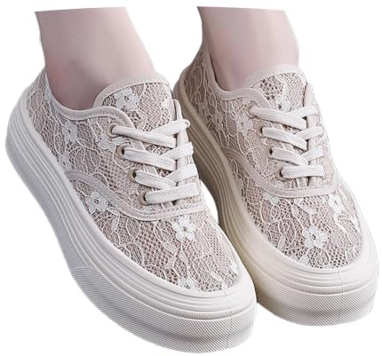 Chaussures dirndl blanches pour femme - Élégantes - En dentelle - Baskets classiques et confortables - Blanc - Pour festival - Chaussures en tissu - Élégantes avec dentelle - Chaussures d'été festives