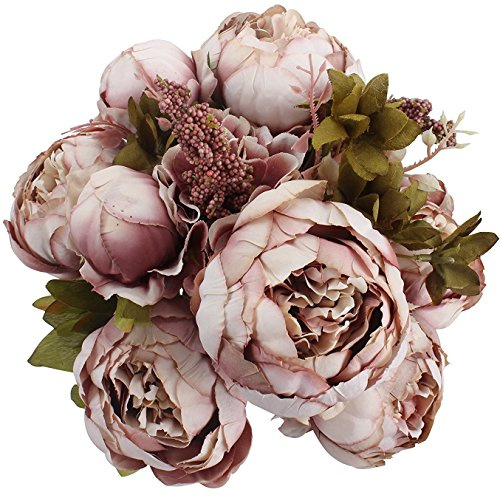 Duovlo Konstgjorda blommor vintage konstgjord pion silkesblommor bröllop heminredning, 1-pack (sötad böna)