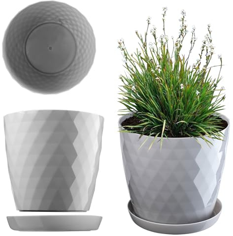 KADAX Maceta para Flores, Maceta con Base, Maceta de plástico para Interior, Macetero Redondo, Maceta Decorativa, Maceta Moderna Interior, 14 cm, Gris