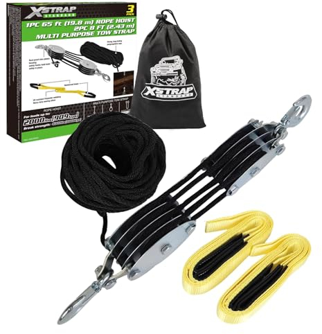 XSTRAP Standard Palan à Corde Robuste, Poids de Rupture de 1 800 kg, 2 Cordes de Levage de 2,5 m, Noir