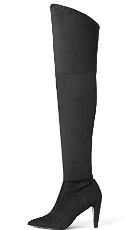 DREAM PAIRS Women's Thigh High Boots Over The Knee Heels Long Sexy Pointed Toe Boots,Size 7,Black/Suede,DOB214