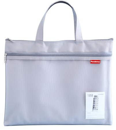 Pendancy A4 Zipper File Bag, Double Pocket Mesh Pouch with Handle, Gray