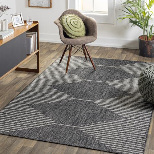 Livabliss Dolly Sevilla Indoor Outdoor Carpet 160x230 cm, Boho Pattern for Living Room, Dining & Garden, Waterproof Stain Durable, Black Grey