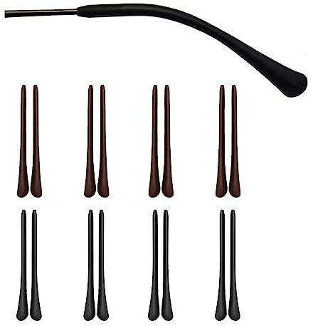Gdnmpat 8 Pairs Eyeglass End Tips Ear Sock Pieces Anti-Slip Silicone Tube Holder Glasses Retainers Replacement Temple Tips Soft Silicone for Thin Metal Slim Eyeglass Legs(Black/Brown)