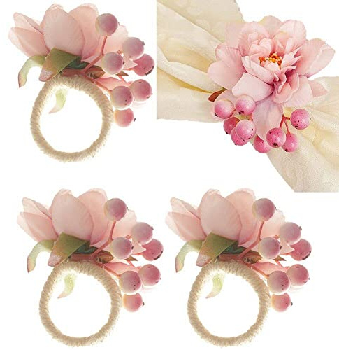 Fopytu Anelli Tovaglioli di Fiori di Artigianato, 4 Pezzi Design Floreale Porta Tovagliolo Anelli di Fibbia Decorazioni per Il Compleanno del Banchetto di Matrimonio