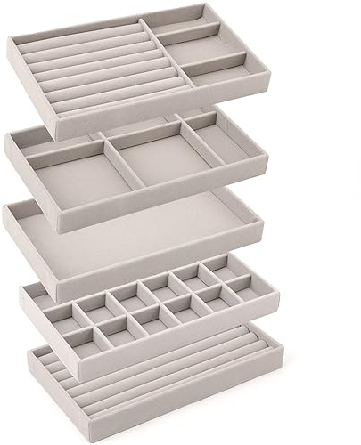 Domkan Vassoio per gioielli, organizer per gioielli, cassetto per la conservazione dei gioielli, vassoio per gioielli impilabile, per conservare ed esporre orecchini, collane e anelli…