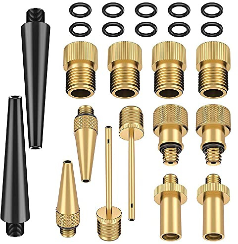 tooloflife 24 Pcs Bicycle Valves Adaptor Kit with Ball Pump Needles Thread and Sealing Ring Design for Compressor System Inflatable Toys, Air Bed Basketball