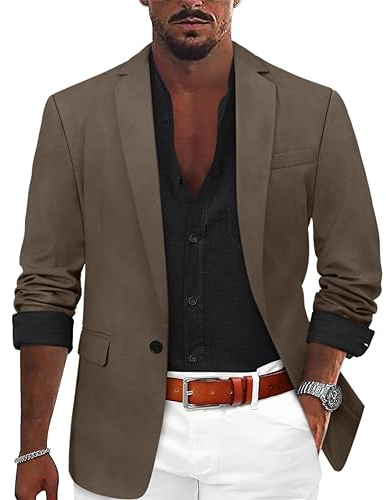 Minetom Homme Blazer Veste De Costume Slim Fit Un Bouton Veston Blazer Formel pour Mariage Business Soirée Blouson Jacket A Marron XXL