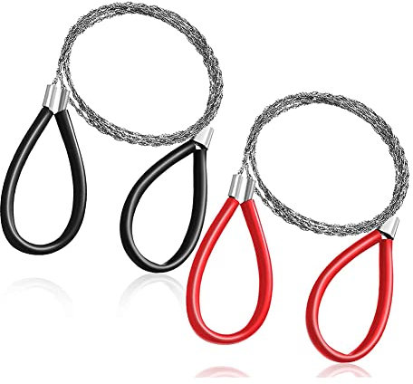 Sweetness Lot de 2 scies à câble en PVC - Scie à en acier inoxydable - Sac à main - Scie à d'urgence - Outil de coupe - Rouge + noir et solide