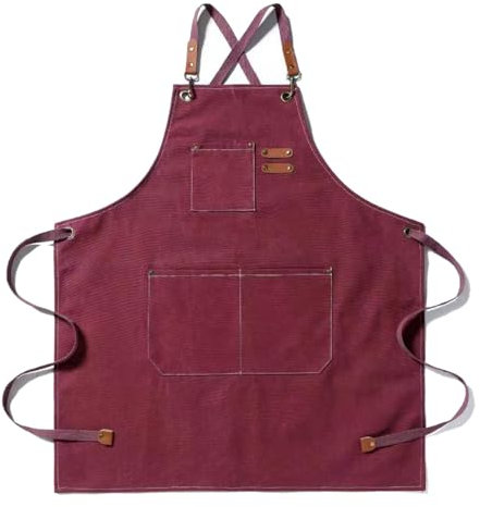 BBQ Grucciali per uomini, grembiule da lavoro pratico, grembiule da lavoro con tasche con cinturini regolabili per parrucchiere, cucina, giardiniere, caffetteria (Rosso)